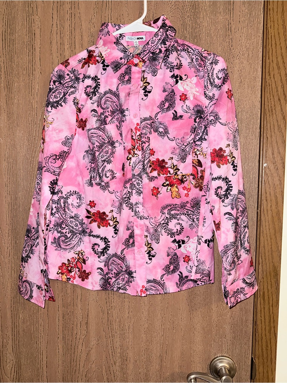 Fashion Nova Pink Paisley & Floral Button-Front Shirt